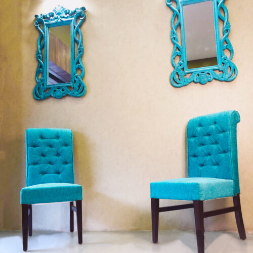 teal blue dining chair jute finish