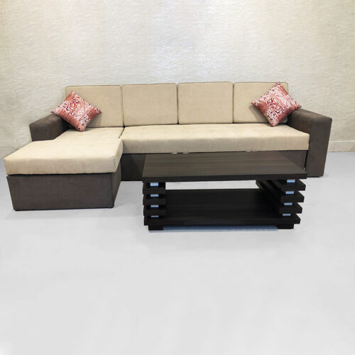 L shaped sofa cum bed beige