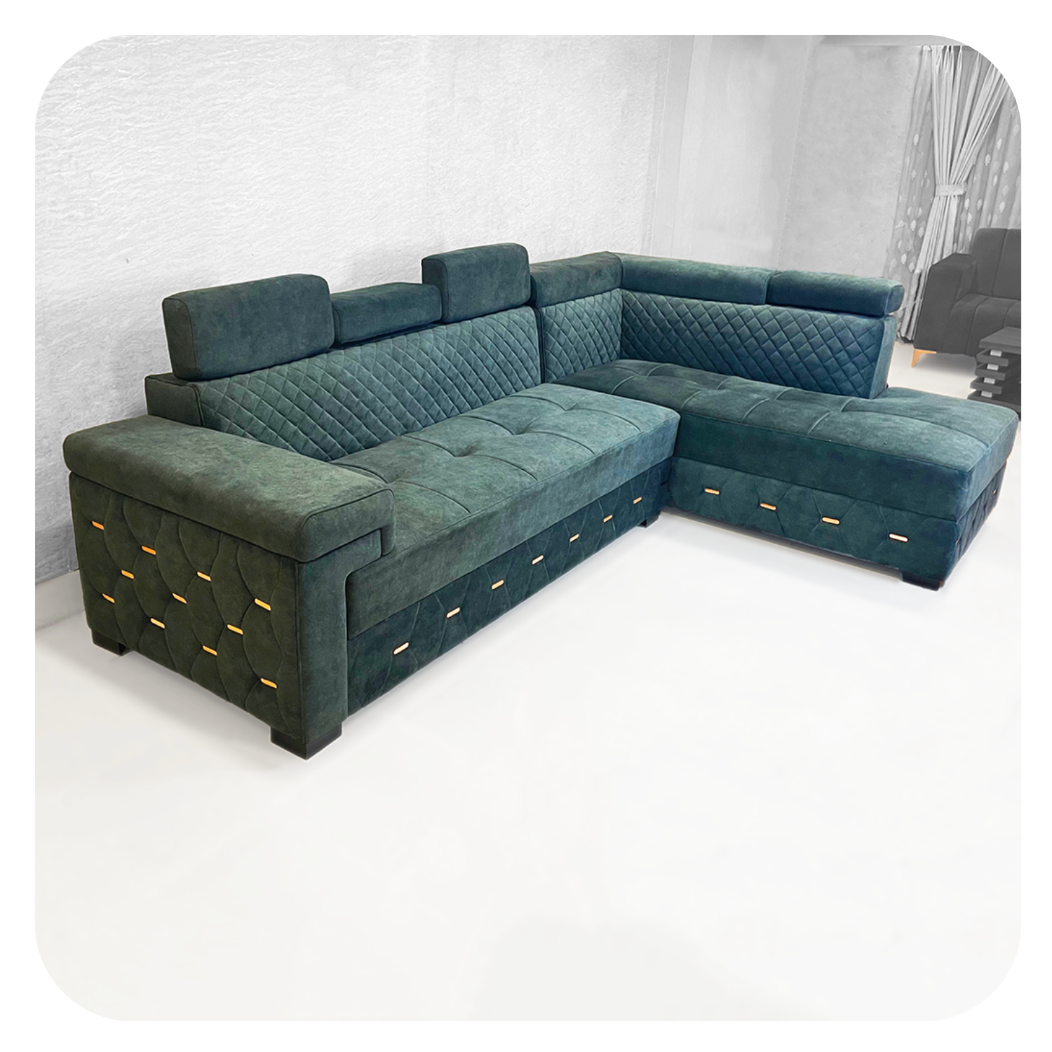 green headrest sofa. store in kolkata
