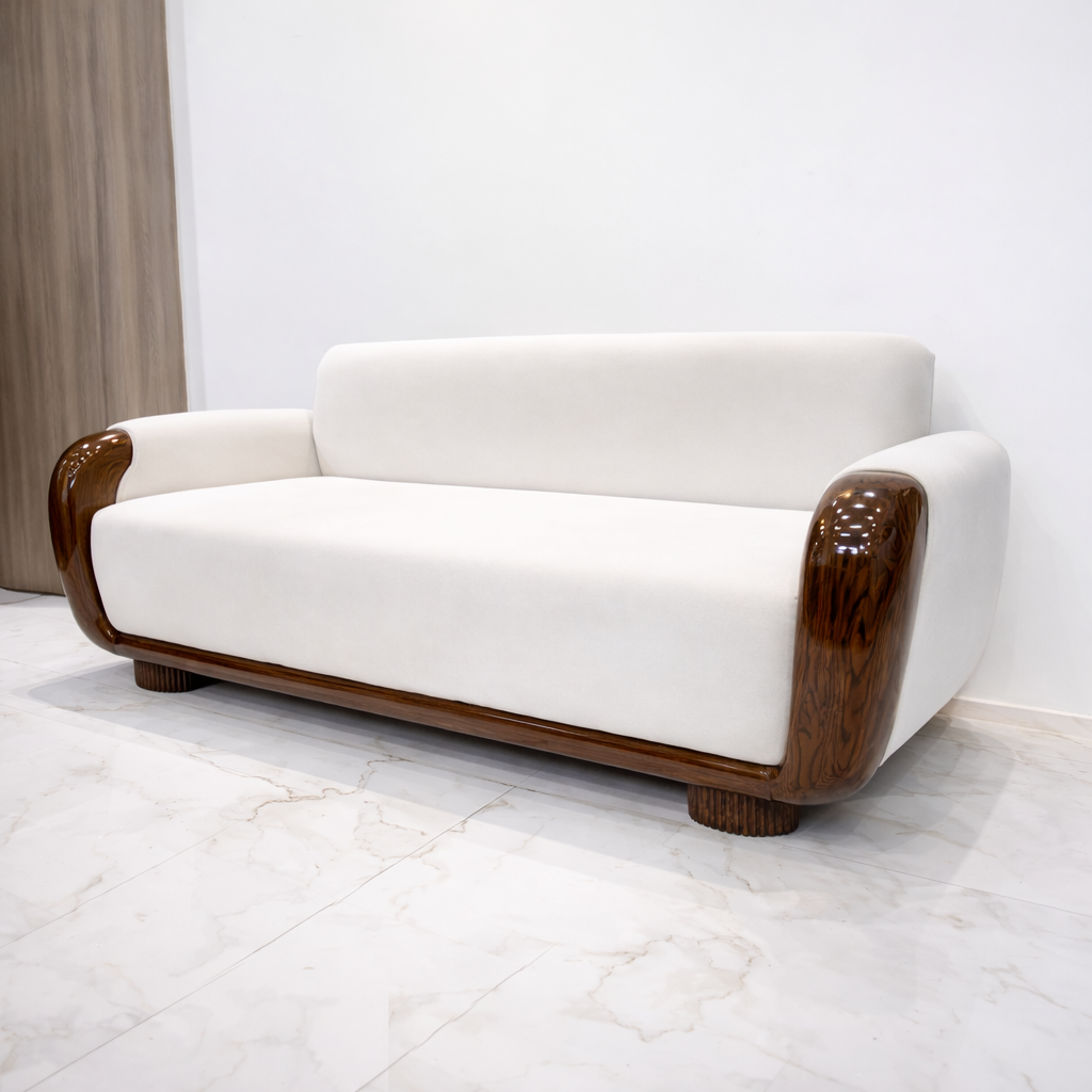 sofa white teack wood modern sofa