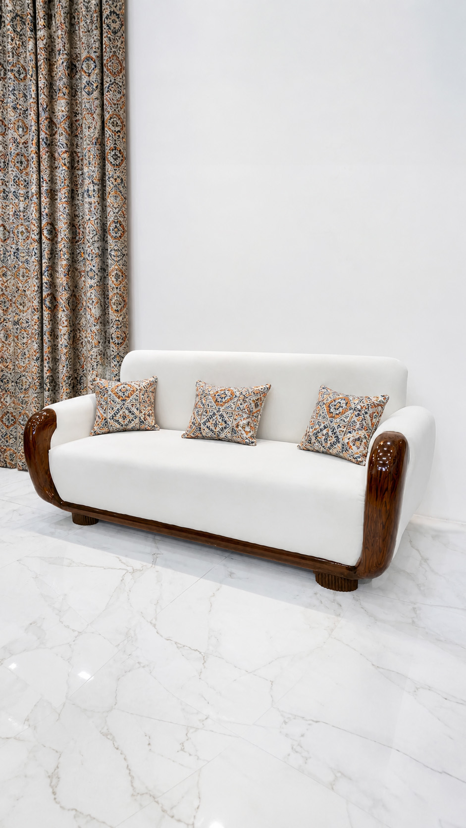 Teak Wood Sofa With Printed Cusions
