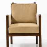 Solace Lounge Chair front view with tan cushions on dark wood frame