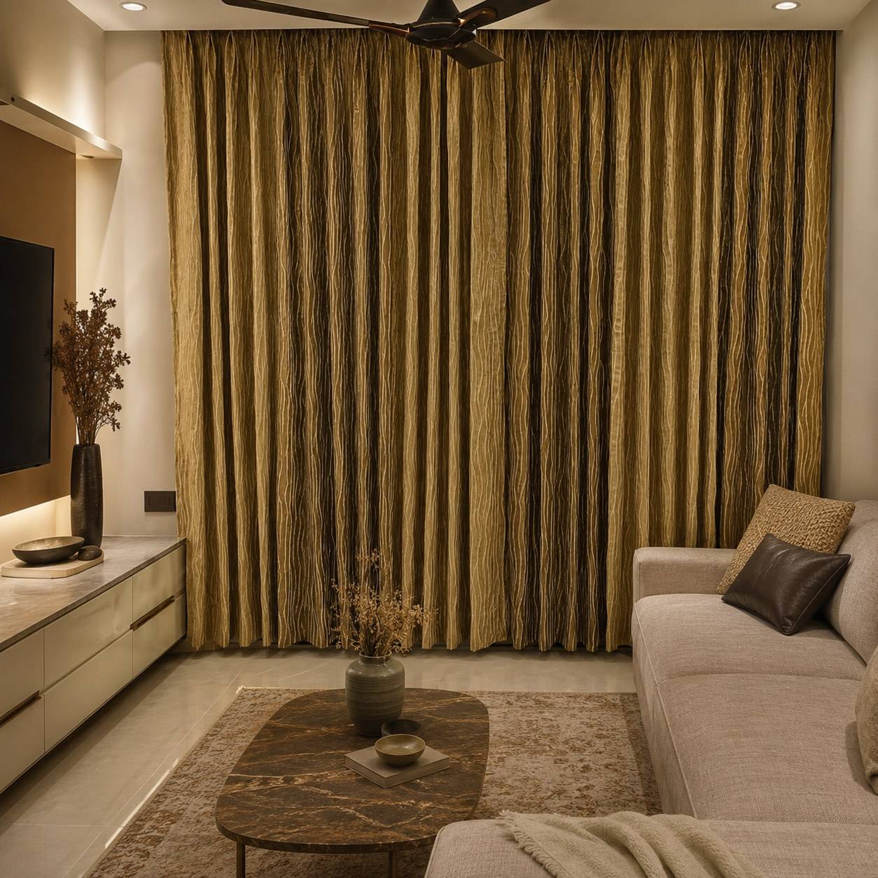 Elegant curtains in a Kolkata living room by Avikar