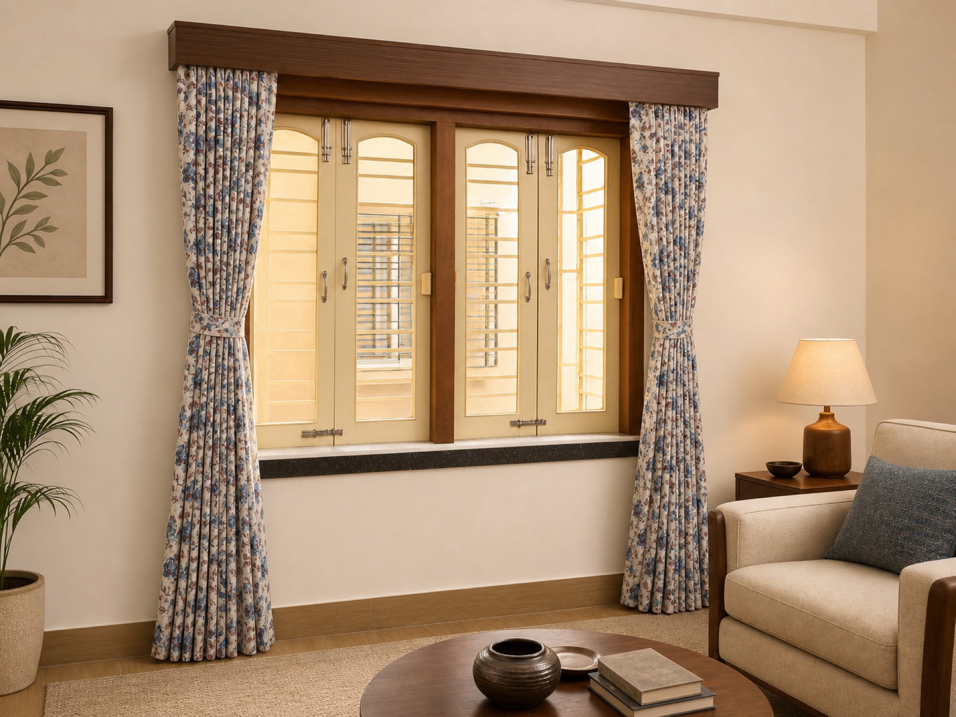 Window Coverings Kolkata: Blinds & Curtains blue floral tieback curtains premium interior 1920x1440