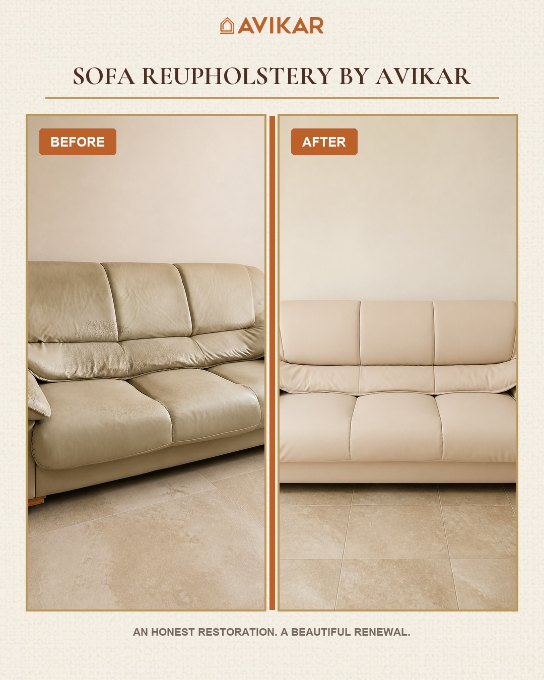 Sofa Repair in Kolkata: What Can Actually Be Fixed — and What Can't Leather sofa before and after restoration by Avikar in Kolkata