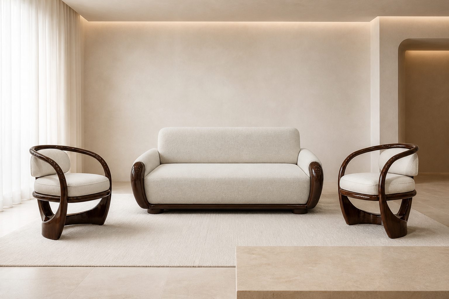avikar cream boucle sofa accent chairs set kolkata