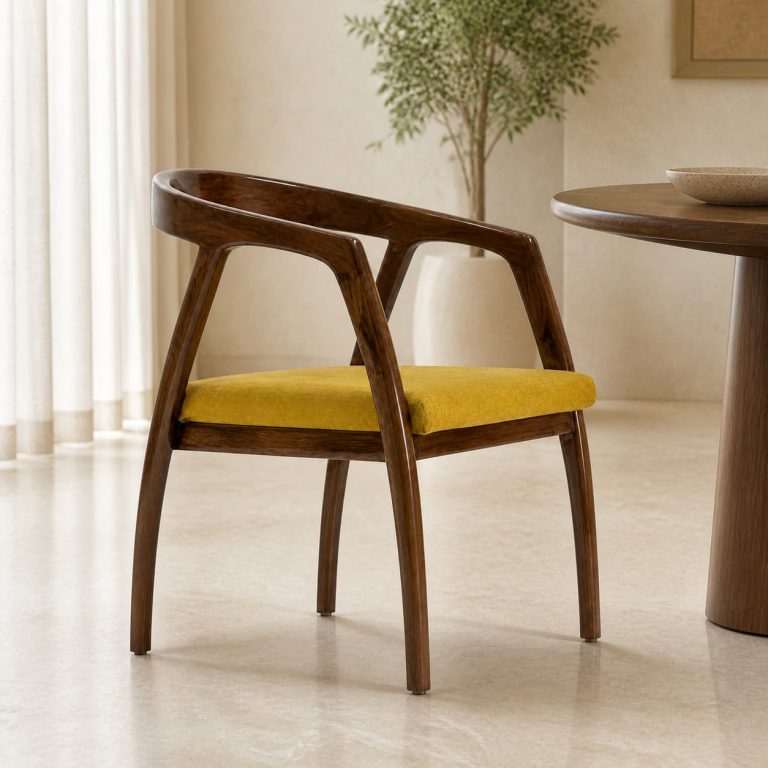 Halo solid teak dining armchair with mustard seat